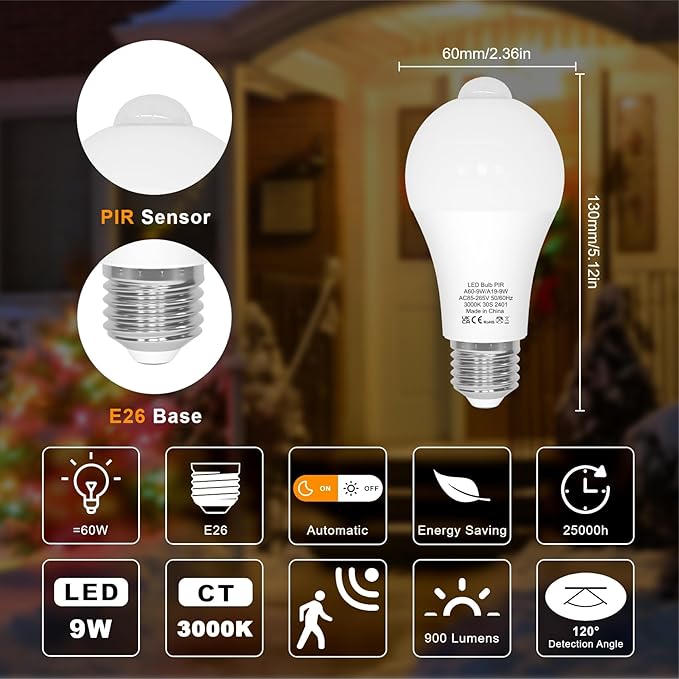 ORALUCE 丨 Bundle - Motion Sensor Light Bulbs (Pack of 2) & Smart LED Bulb A19 Wi-Fi and Bluetooth (Pack of 4)