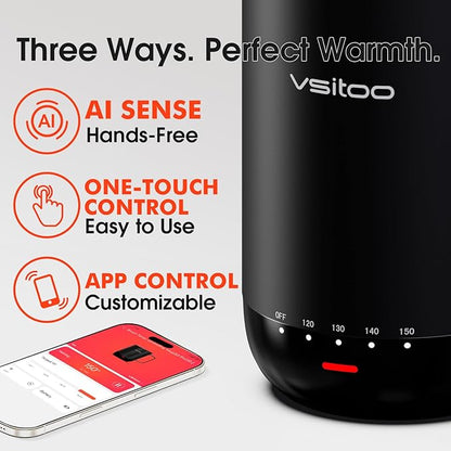 Vsitoo S3 Pro 16oz Smart Self Heating Coffee Mug,Heated Coffee Mug with Auto-Sensing AI Heats Drinks to 120-150°F Hands-Free.Perfect for Home/Office,Ideal Gift fo Men/Women, Black