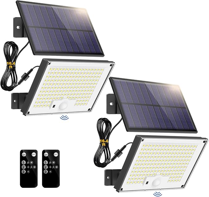 Gusicil Solar Lights for Outside, 172LED 3Modes Split Motion Sensor Outdoor Lights with Remote Control, Solar Lights Outdoor Waterproof IP65, Outdoor Solar Lights for Yard,Patio,Garden,Garage, 2 Pack