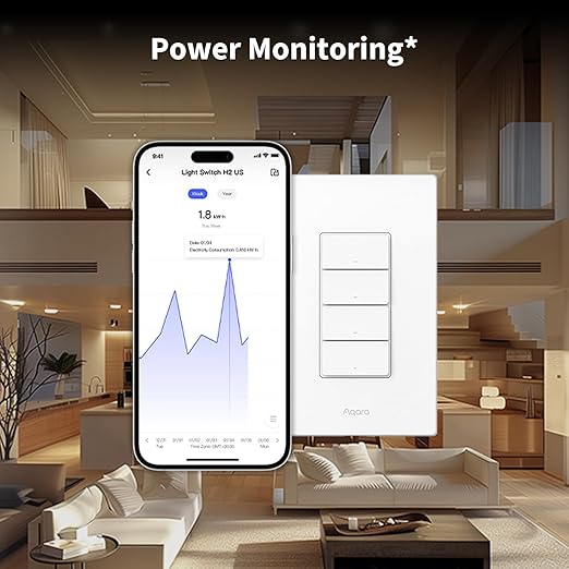 Aqara Smart Light Switch H2 (2-in-1 Neutral, 4 Buttons, 3 Channels), Thread/Zigbee Protocol, Wall Switch for Smart Home, Supports Apple Home, Google, Alexa, Matter Over Thread