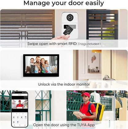 2 Wired Video Doorbell video Intercom System 1-Camera and 2-Monitor, 7 Inch Touch Screen, Night Vision, Support Remote Unlock, Dual-Way Intercom for Villa House Office Apartment Smart Phone Monitor