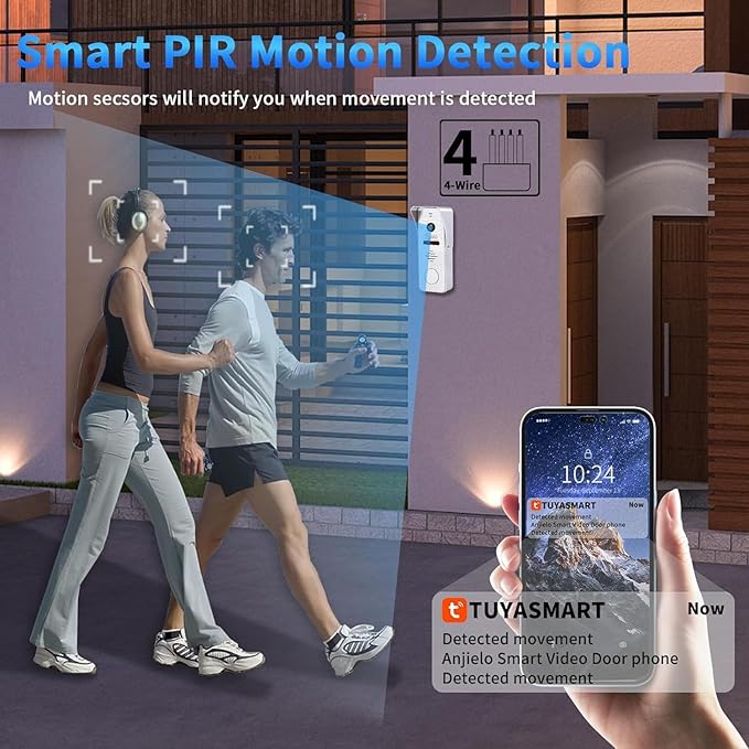 Wired Video Doorbell Intercom with 1080P Video Entry Doorphone Door Camera,10 Inch Touch Monitor,TUYA Wireless Smart Home Video Intercom Door Phone Kits for Villa Apartment (1 Bell +3 Monitor)
