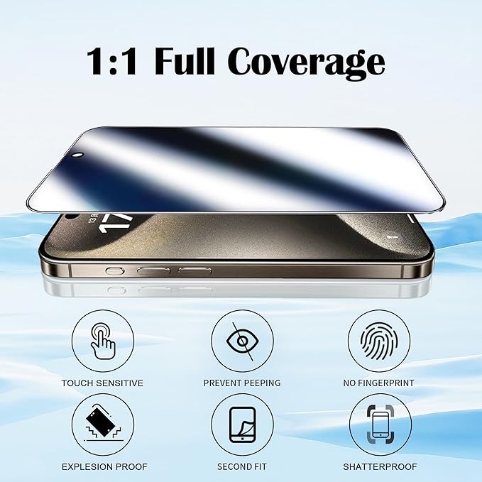 Compatible with iPhone 15 Pro Max Privacy Screen Protector Mirror Tempered Glass Mirrored Effect Anti-Spy Private Easy Installation Frame Full Coverage Bubble Free 2 Pack (6.7 inch Silver)