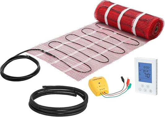 VEVOR Self-Adhesive Mesh Floor Heating Mat, 80 sqft 120V, Smart Thermostat & Alarm, Easy Install for Tile, Stone & Vinyl Flooring