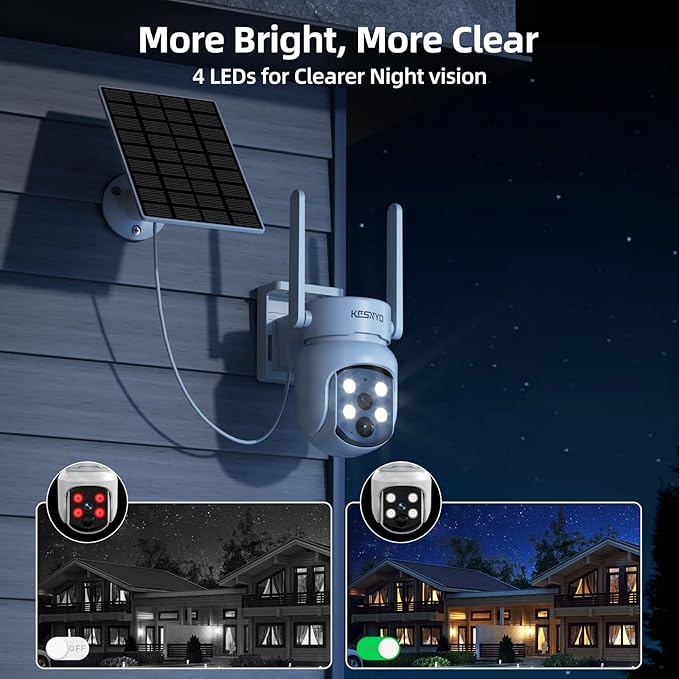 4MP Solar Security Camera, WiFi Camera for Home Security System, Battery Powered Cam, WiFi 6, PIR, Wireless Home Security Camera Outdoor, Night Vision, IP65, Local & Cloud Storage