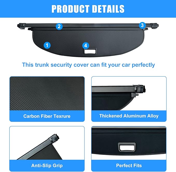 AUXKO Retractable Cargo Cover for Nissan Rogue 2025-2021, Trunk Cover Luggage Security Cover for 2024 2025 Rogue Shielding Shade Anti-Peeping Luggage Privacy Screen, Carbon Fiber(Not for Rock Creek)