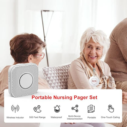 XUK Wireless Nursing Call System for Elderly Monitoring Includes 1 SOS Call Button and 1 Receiver Nurse Call Alarm Home Elderly Call Button with 500+ FT Reception Range Suitable for Seniors/Patients