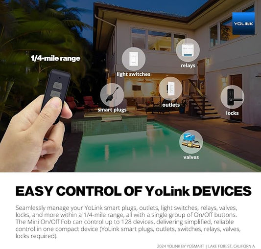 YoLink Mini On/Off Fob, Programmable, Rechargeable Smart Fob, Up to 1/4 Mile Range, Controls Up to 128 YoLink Devices (Plugs, Switches, Relays, Valves, Locks), Hub Recommended for D2D Pairing via App