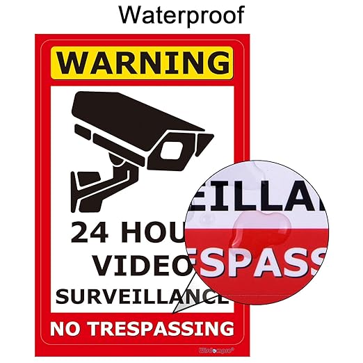 Wisdompro 10 Pack 24 Hour Video Surveillance Sign, CCTV Security Camera Sign, 4 x 6 Inch No Trespassing Warning Sticker, Indoor or Outdoor Use for Home, Business - UV Protected & Waterproof