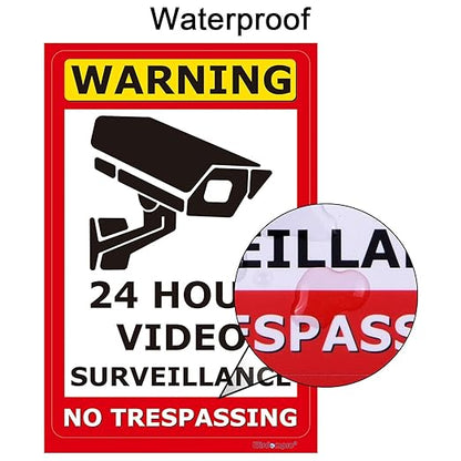 Wisdompro 10 Pack 24 Hour Video Surveillance Sign, CCTV Security Camera Sign, 4 x 6 Inch No Trespassing Warning Sticker, Indoor or Outdoor Use for Home, Business - UV Protected & Waterproof