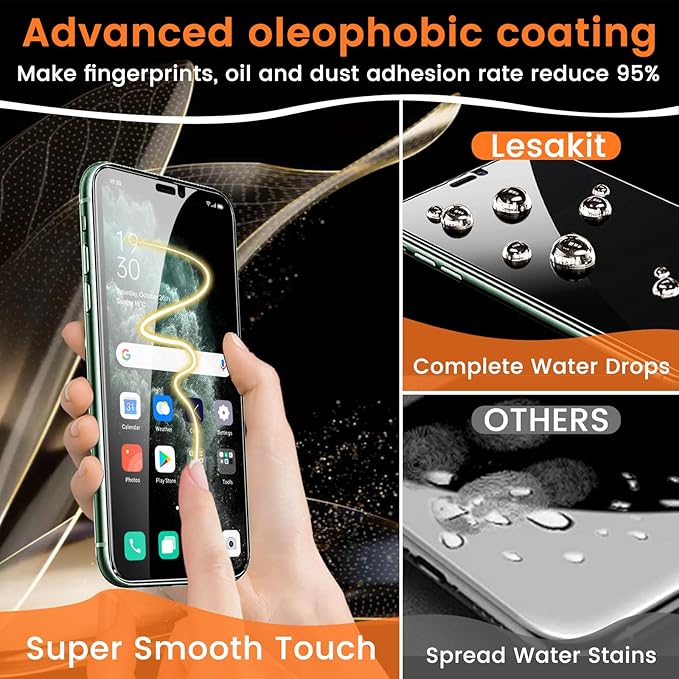 Lesakit 3+3 Pack Privacy Screen Protector for iPhone 11 Pro Max 6.5-Inch with 3 Pack Camera Lens Protector, Anti Spy Tempered Glass Film 9H Hardness Bubble Free Case Friendly