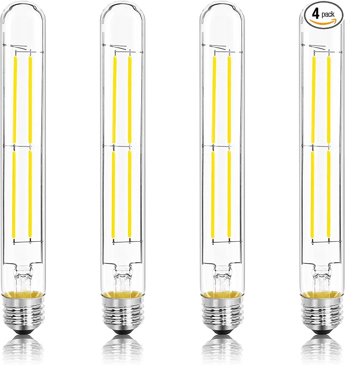 8.9IN LED Light Bulbs E26 Base, 6W 800LM 5000K Daylight White T10 T9 Vintage Edison Bulbs Dimmable, AC 120V Equal 80 Watt Clear Glass Long Tubular Filament Bulb, UL Certified - 4Pack