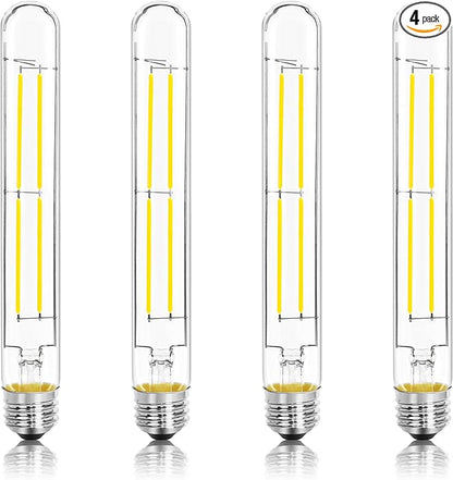 8.9IN LED Light Bulbs E26 Base, 6W 800LM 5000K Daylight White T10 T9 Vintage Edison Bulbs Dimmable, AC 120V Equal 80 Watt Clear Glass Long Tubular Filament Bulb, UL Certified - 4Pack