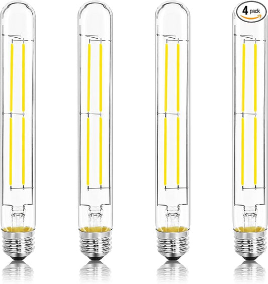 8.9IN LED Light Bulbs E26 Base, 6W 800LM 5000K Daylight White T10 T9 Vintage Edison Bulbs Dimmable, AC 120V Equal 80 Watt Clear Glass Long Tubular Filament Bulb, UL Certified - 4Pack