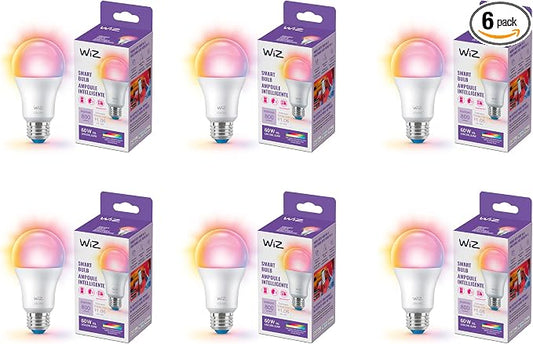 WiZ Connected LED Smart Light Bulbs, Sunset to Sunrise Automation + Motion Detection + Control with Voice or App, Full Color A19 60W 800LM E26 Indoor, Matter Compatible - 6 Pack