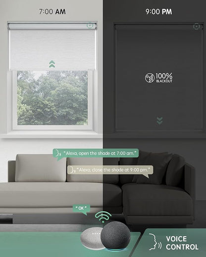 Yoolax Motorized Blinds with Remote, 100% Blackout Smart Blinds for Bedroom Home Office, Automatic Roller Window Shades Work with Alexa Voice Control, No Valance (Jacquard White, 22" W x 72" H)