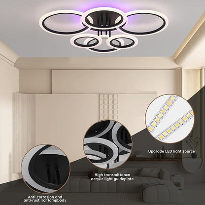 Modern LED Ceiling Light, 70W Dimmable Flush Mount, Black | 4200LM, Adjustable 3000-6000K, Remote Control for Living Room, Dining Room, Kitchen & Hallway