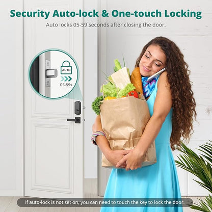 AkaGear DS10 Pro Keyless Entry Door Lock with Handle Set, Smart Front Door Locks Set, Electronic Keypad, Fingerprint Deadbolt, Bluetooth APP Control, Auto-Lock & One Touch Locking, Matte Black