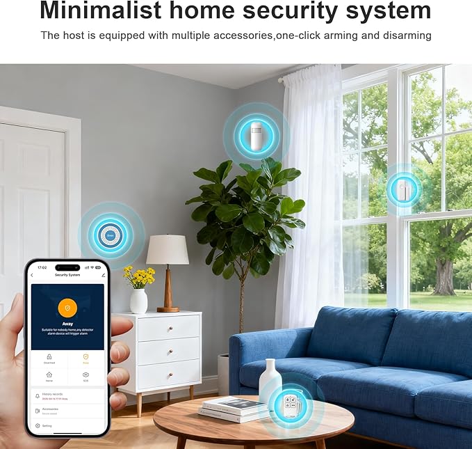 Home Security System with Smart Life or Tuya Instant App Alerts and Instant App Alerts,WiFi+4G Compatible with Alexa and Google DIY Alarm System Kit,Door/Window & Motion Sensors,for Apartment