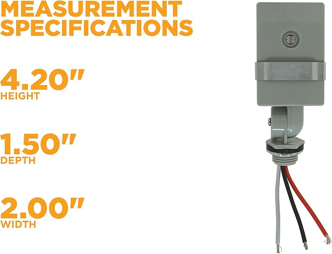 Woods 59411WD Outdoor Hardwired Stem& Swivel Light Control with Photocell; Compatible with Most Types of Bulbs; Swivel Mount for Adjustable Placement; Automatic Settings; Time Delay ; Grey (Pack of 6)