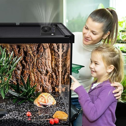 Reptile Ventilation Fan, LED Digital Thermometer and Humidity Gauge Dehumidifier for Pet Rearing Box Reptile Tank, with Humidity Sensor, for Humid Environments, Rainfo-Rest and Ecological Tanks