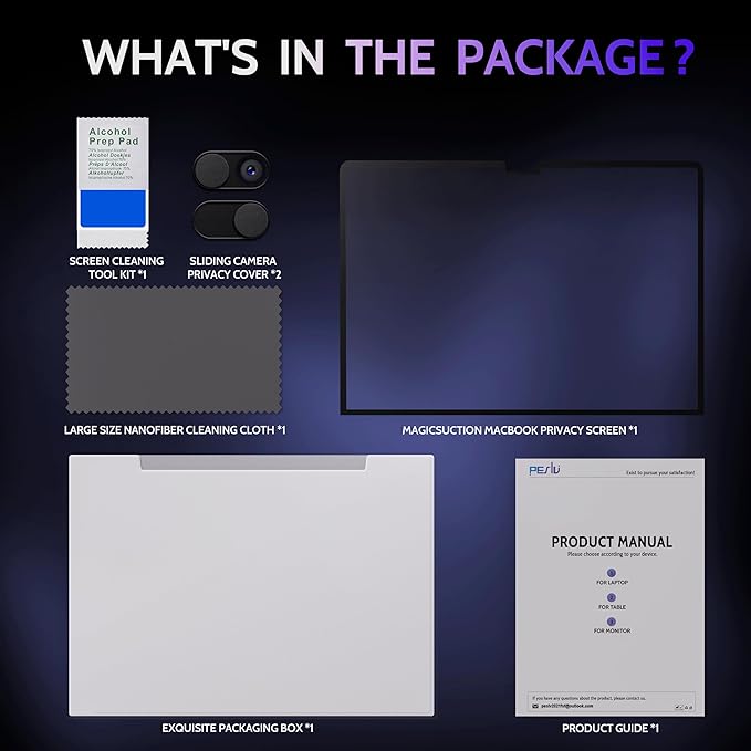 Peslv Privacy Screen for MacBook Air 13.6/13 Inch (2022-2026, M2, M3, M4, M5), MagicSuction™ Removable Anti Spy Black Protector, Glare Blue Light Filter for Mac Laptop Computer