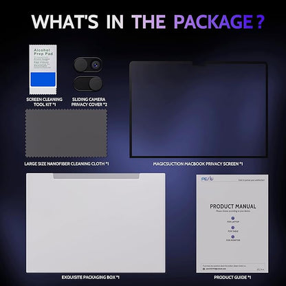 Peslv Privacy Screen for MacBook Pro 14 Inch (2021-2026, M1, M2, M3, M4, M5), MagicSuction™ Removable Anti Spy Black Protector, Glare Blue Light Filter for Mac Laptop Computer