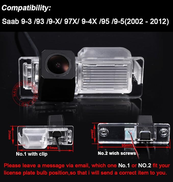 Rear View Back Up Reverse Parking Camera in License Plate Lighting Night Version (NTSC) for Saab 9-3/93/9-X/ 97X/ 9-4X /95/9-5 Chevrolet Cruze Aveo Buick Cadillac SRX/XTS/CTS (Model A= Clip)