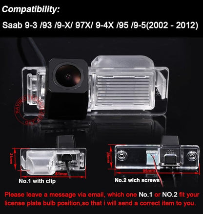 Rear View Back Up Reverse Parking Camera in License Plate Lighting Night Version (NTSC) for Saab 9-3/93/9-X/ 97X/ 9-4X /95/9-5 Chevrolet Cruze Aveo Buick Cadillac SRX/XTS/CTS (Model A= Clip)
