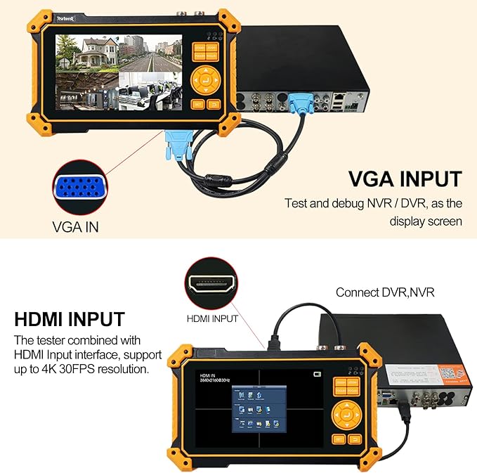 Rsrteng HD-3200C CCTV Tester HD Coaxial 4K 8MP TVI/CVI/AHD/SDI/CVBS Camera Tester with Cable Tracer 5 inch TFT-LCD Screen Monitor 5 in1Support Support RS485 Audio HD VGA DC12V Output PTZ Control