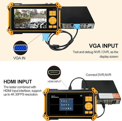 Rsrteng HD-3200C CCTV Tester HD Coaxial 4K 8MP TVI/CVI/AHD/SDI/CVBS Camera Tester with Cable Tracer 5 inch TFT-LCD Screen Monitor 5 in1Support Support RS485 Audio HD VGA DC12V Output PTZ Control