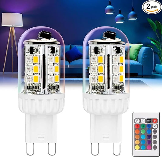 G9 LED Bulb Color Changing Remote Controlled, G9 RGB Light Bulbs LED Not Smart, 3W 100-240V 2700K Warm White+15 Multi Color for Indoor, Party & Christmas Decor (2 Bulbs and a Remote)