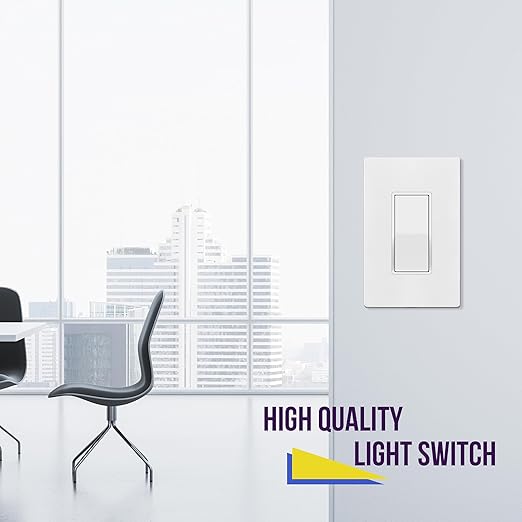 ENERLITES Matte White Light Switch with Screwless Wall Plate, Decorator Paddle Rocker Wall Switch, Single Pole, Grounding Screw, Residential Grade, 15A 120V/277V, UL Listed, 91150-MW-40PCS (40 Pack)