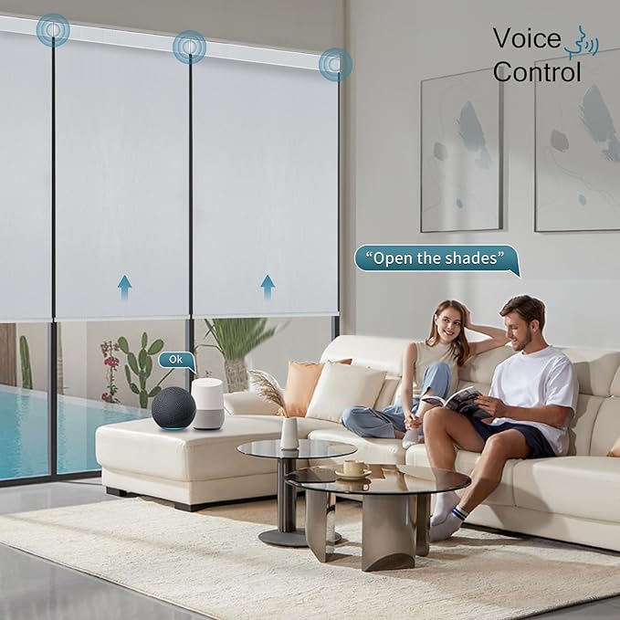 Motorized Shades,Smart Blinds with Remote,100% Blackout Roller Blinds,Work with Google Assistant,Homekit,Automatic Shades,Custom Widths from 16" to 110",Vinyl Light Grey