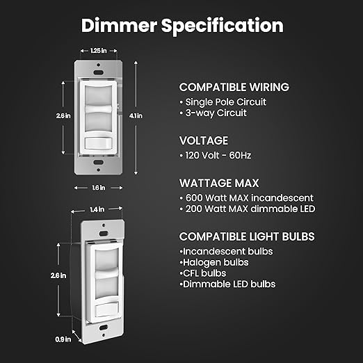 Feit Electric LED Slide Dimmer Switch, Single-Pole or 3-Way Wall Light Dimmer for Dimmable LED & CFL Bulbs, Includes Wall Plate and Wire Nut Installation, DIM/Slide/2, 2 Pack