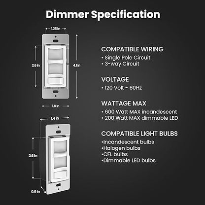 Feit Electric LED Slide Dimmer Switch, Single-Pole or 3-Way Wall Light Dimmer for Dimmable LED & CFL Bulbs, Includes Wall Plate and Wire Nut Installation, DIM/Slide/2, 2 Pack
