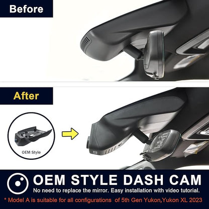Mangoal Front 4K & Rear 1080P Dash Cam Custom fit for GMC Yukon, Yukon XL 2023-2026(Model A), SLE SLT AT4 Denali Denali Ultimate, Integrated OEM Look, UHD 2160P Video, GPS, 128GB Card
