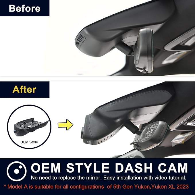 Mangoal 4K Dash Cam Custom fit for GMC Yukon, Yukon XL 2023-2026(Model A), SLE SLT AT4 Denali Ultimate, Integrated OEM Look, UHD 2160P Video, WiFi & App, GPS, 64GB Card