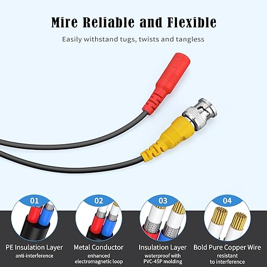 1 Pack 100ft BNC Video Power Cable Security Camera Cable Wire Cord for CCTV DVR Surveillance System with Connectors (BNC Female and BNC to RCA) (Black, 100FT)