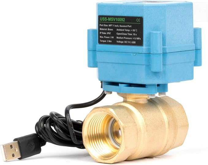 U.S. Solid WiFi Smart Motorized Ball Valve 1 inch NPT for Water Control & Irrigation, 2 Way Brass Electric Valve, USB Powered, LED Status Indicator, Flow Direction Window, Remote On/Off Control