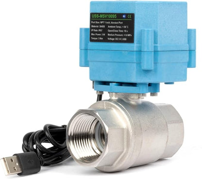 U.S. Solid WiFi Smart Motorized Ball Valve 1 Inch NPT 2-Way 304 Stainless Steel Electric Actuated Valve USB Powered NSF Certified for Water Irrigation