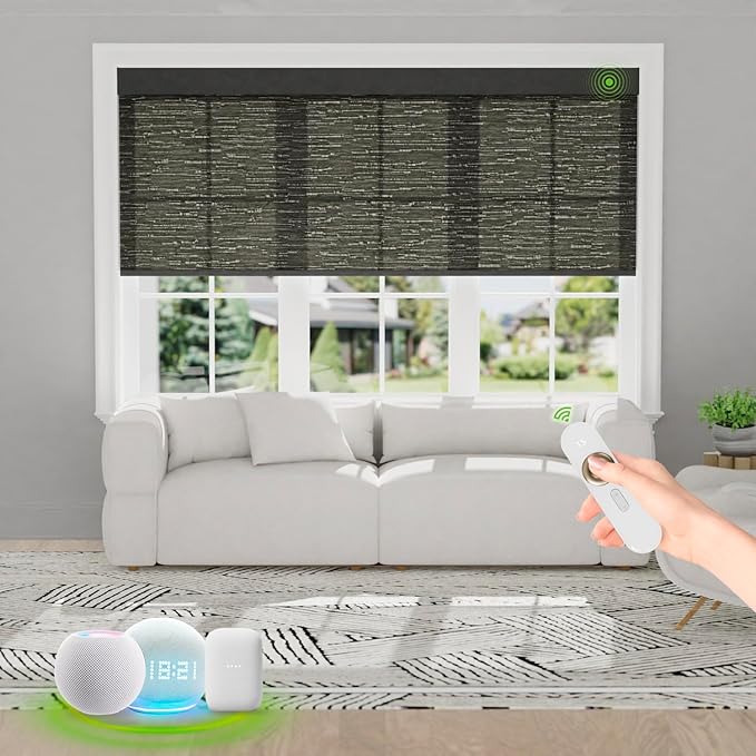 Motorized Blinds with Remote [Light Filtering] Smart Blinds Compatible with Alexa Google HomeKit, 60% Blackout Automatic Roller Shades for Indoor Windows, Customized Size, Dark Lace