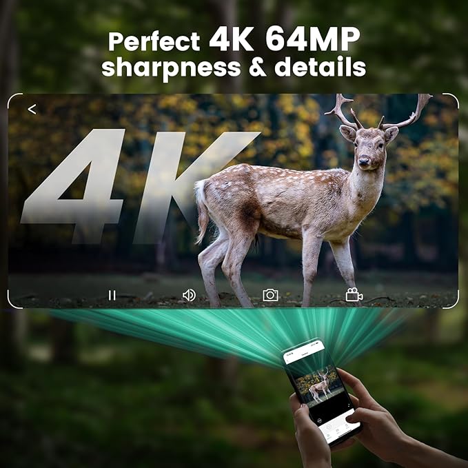 MAXDONE Solar Trail Camera 2 Pack - 4K 64MP WiFi Bluetooth Solar Deer Camera with Night Vision Motion Activated, Game Camera IP66 Waterproof, Wildlife Cameras Built-in Battery Rechargeable Power