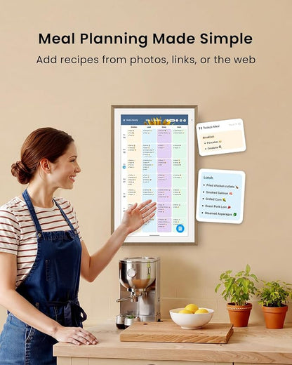 Apolosign 15.6-inch Digital Calendar, Smart Wall Planner with Calendar Sync, Chore Chart, Meal, Install Apps & Widget, Electronic Touchscreen Display for Family Schedules, Dual Mode, with Stand (Teak)