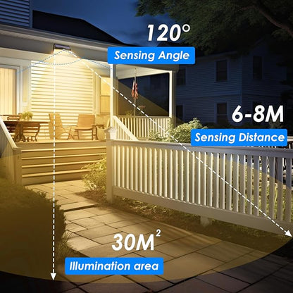 Peasur 4 Pack 368 LED Solar Motion Sensor Lights Outdoor, Solar Fence Lights with 3 Lighting Modes, Solar Powered Security Lights Waterproof for Outside Yard Wall Garden Backyard Step, Warm White