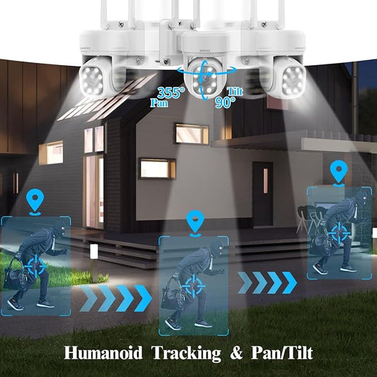 (2026 Update 120 Day Storage) 5MP PT Wireless Security Camera System with AI Human Tracking, Dual-Band 2.4G&5G WiFi, 130° Wide Angle, 2-Way Audio, No Monthly Fee, Outdoor Home Security Kit