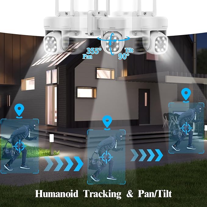 5MP PT Wireless Security Camera System 10CH 10.2" NVR Monitor 2 Cams 500GB