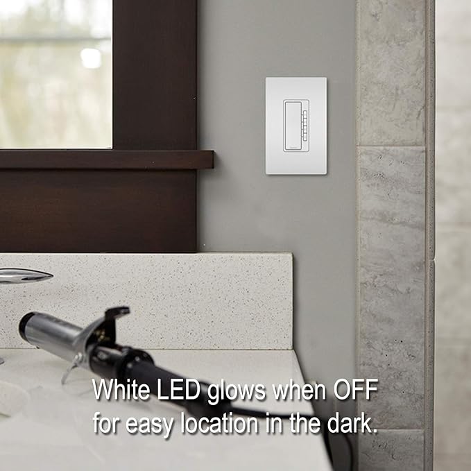 Legrand Radiant Digital Countdown Timer Rocker Light Switch, For Home Lighting Control, with Locator & Time Indicator, 60/40/20/10 Minute Settings, RT2WCCV4, White, 1 Count