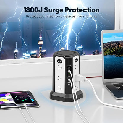 PD65W USB C Fast Desktop Charging Station, PASSUS Surge Protector Power Strip with 12 AC Outlets|4 USB C|1 USB A, 10FT Extension Cord with Overload Protection for Home Office Dorm