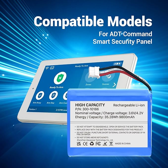 300-10186 Battery, [2026 Upgraded] 9800mAh Super High Capacity 0 Cycle Li-ion Replacement Battery for ADT Command Smart Security Panel ADT7AIO-1, ADT5AIO-2, ADT5AIO-3